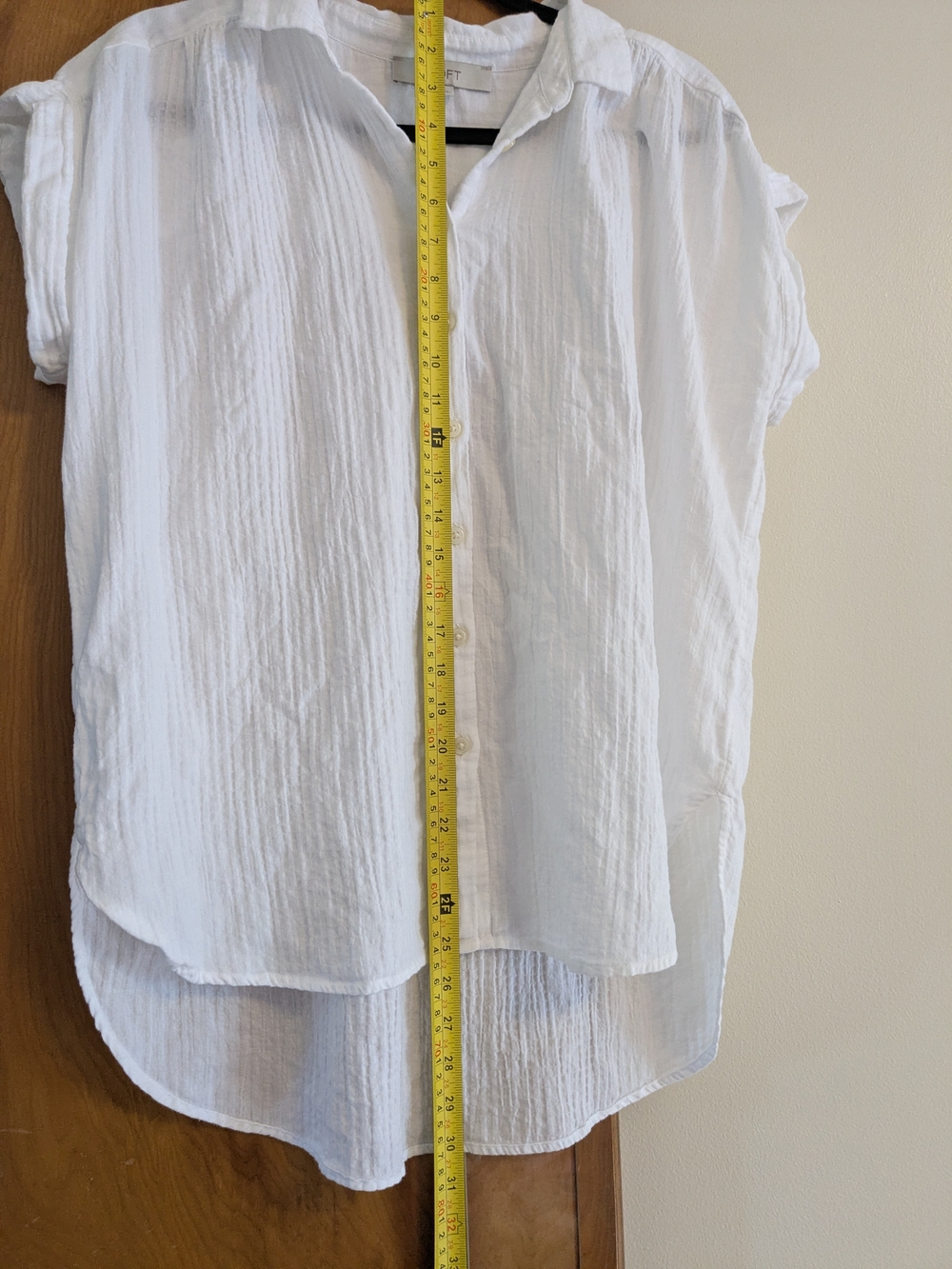 LOFT White Crinkle Dolman Button-Down Shirt - Picture 5 of 11